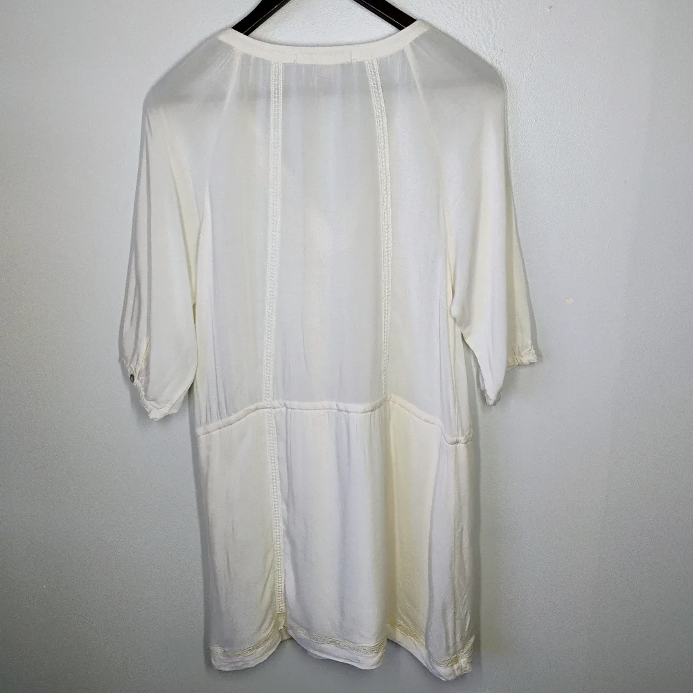 Forever‎ 21 Y2K Embroidered Tie Waist Dress Tassels Ivory Cottage Size Medium